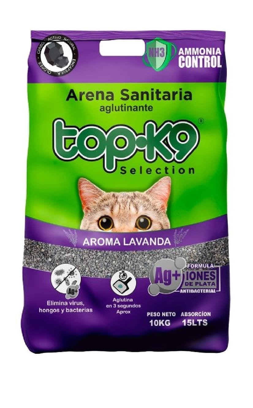 Arena Aglomerante TopK9 Iones de Plata Lavanda 10kg