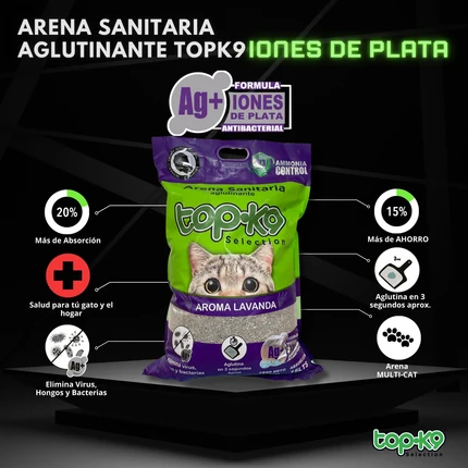Arena Aglomerante TopK9 Iones de Plata Lavanda 10kg - Imagen 2